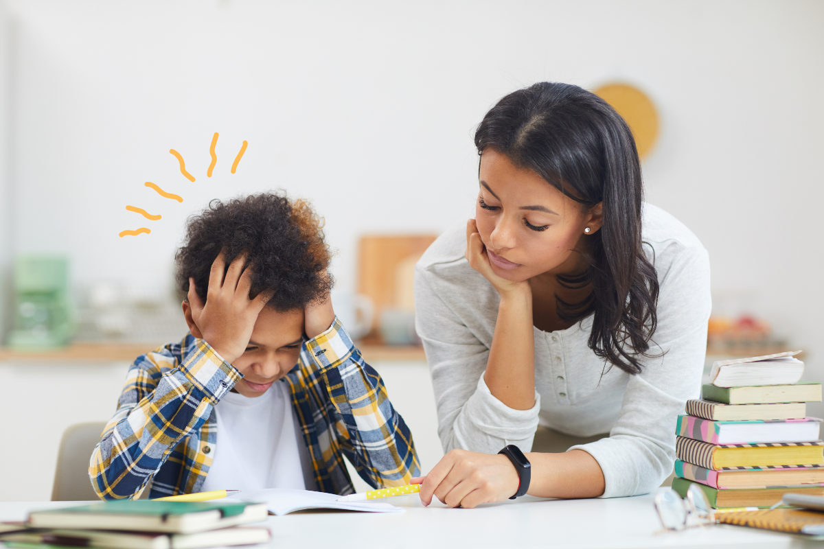 Common Learning Differences - Photo of a frustrated young student and his mother.